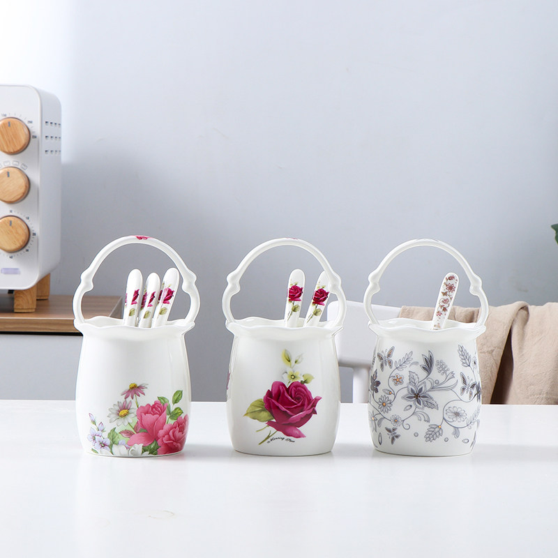 创意小花篮厨房水果刀叉勺存放陶瓷收纳篮架筒餐桌餐具笼桌面装饰,淘宝优惠券,粉丝福利购,淘宝优惠卷