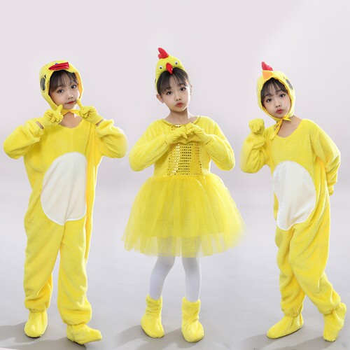 新款儿童小黄鸭动物演出服小鸭子舞台服幼儿加油鸭小鸡纱裙服装 - 图1