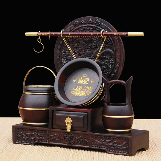 Mahogany three-piece wedding dowry descendants treasure bucket