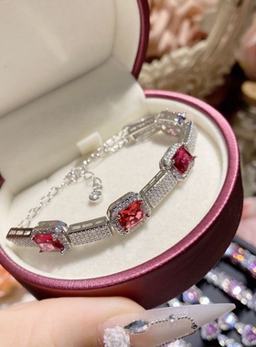山茶厂家供应新款璀璨满钻石榴红宝石手链 在逃公主粉晶彩宝手饰