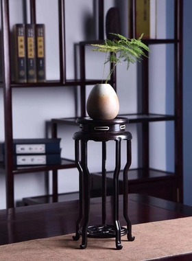 金匠大作红木紫光檀嵌骨明式工档圆形花几盆景香炉铜器摆件高脚盆