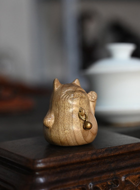 招财猫可爱风茶桌文玩木质工艺品