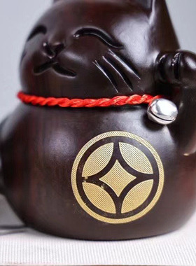 金匠大作摆件木质猫咪黑檀木雕招财猫工艺品实木质发财猫店铺收银