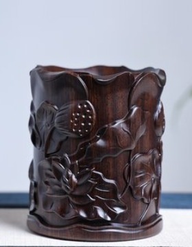 金匠大作红木雕刻创意笔筒大容量原木复古中国风学生文具收纳盒