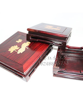 金匠大作紫檀镶黄杨荷花长方正方形台奇石摆件玉器微型盆景文玩底