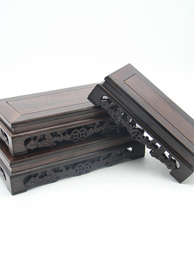 金匠大作红木工艺品实木玉石镂空雕花黑梓木长方形花瓶盆景摆件蝙