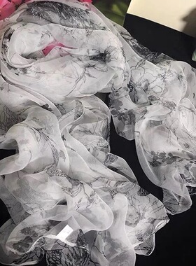 真丝桑蚕丝丝巾女士百搭春秋冬季洋气护颈长条纱巾系脖高级感围巾