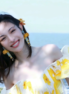 钟楚曦同款耳环黄色花朵耳饰耳钉耳坠耳夹旅游饰品2026春夏新款女