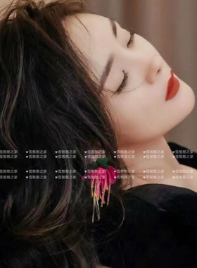 同款耳环红色花朵串珠耳饰耳坠2024新款潮多巴胺女