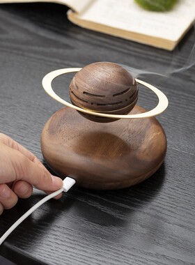 创意香薰礼盒磁悬浮星球实木质盘香炉熏香炉家用书房茶台展示插电