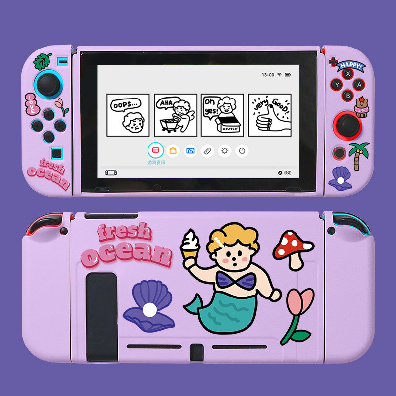 星星眼适用于nintendo switch保护套可爱情侣淡蓝色手柄软壳ins_虎窝淘