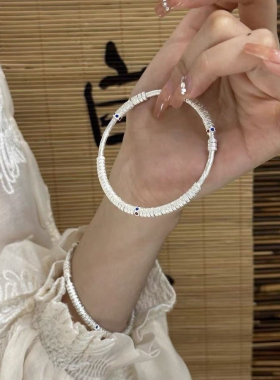 盘缠万贯银手镯女纯银9999足银新中式国风闭口银镯子年轻款送女友