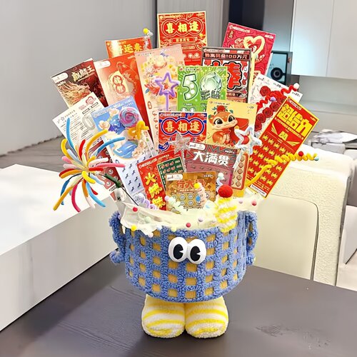 儿童节小怪兽零食抱抱桶彩票花束diy材料包创意男孩女孩生日礼物 - 图1