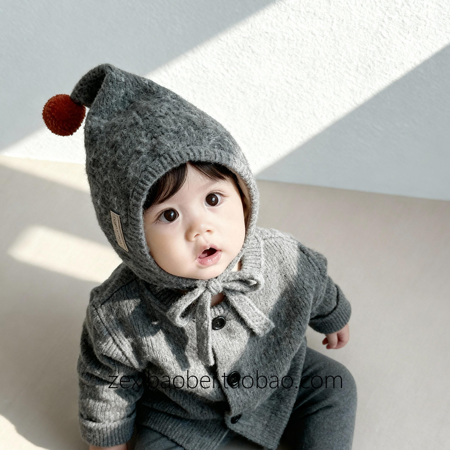 韩版洋气尖顶针织护耳帽男女宝宝秋冬款毛球系带防风毛线保暖帽子,淘宝优惠券,粉丝福利购,淘宝优惠卷