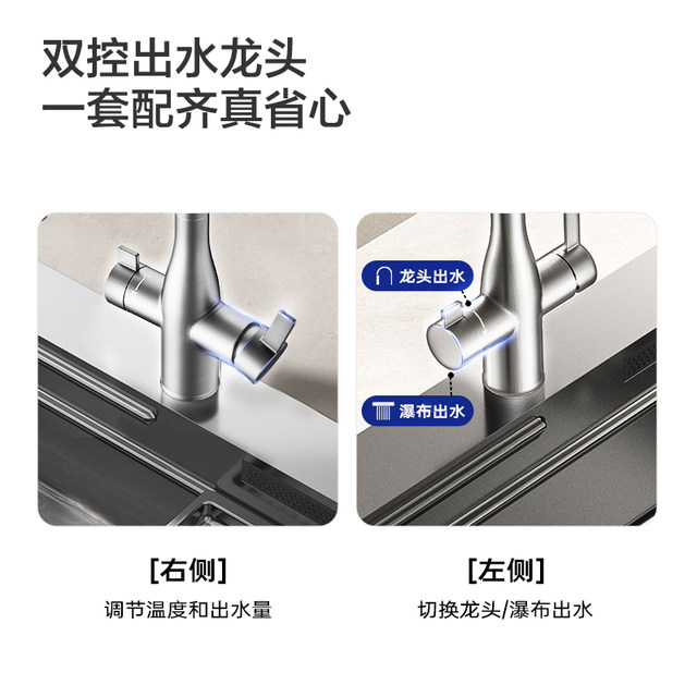 Jiumu Waterfall Sink Kitchen Large Single Slot Stainless Steel 304 Home Thickened Dish Basin Double Track Drainage