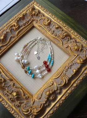 新中式复古绿松石天然淡水keshi碎银子珍珠小众设计轻奢气质手链