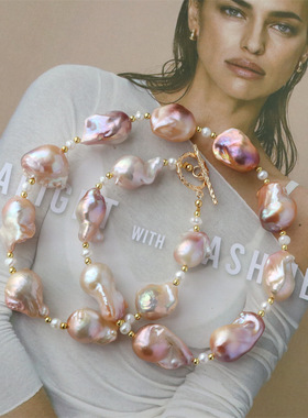 天然大巴洛克珍珠项链炫彩强光串珠复古气质时尚轻奢珍珠项链女