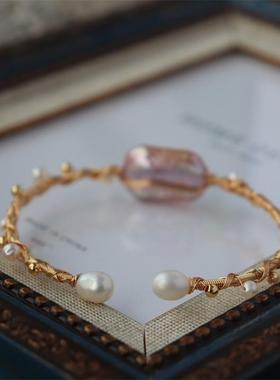 设计款淡水珍珠手镯饰品手工铜线缠绕精美手镯精品店货源珍珠手链