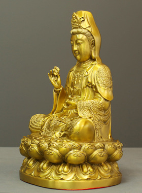 铜观音摆件南海坐莲观世音佛像菩萨家用供奉观音娘娘送子保平安