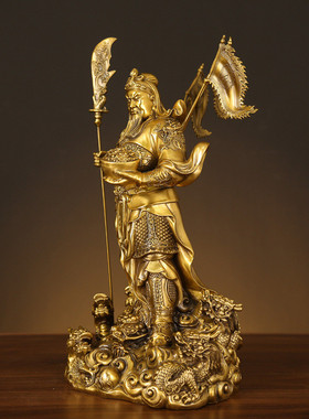 黄铜关公摆件客厅九龙关公武财神铜像关二爷佛像商铺家用供奉大号