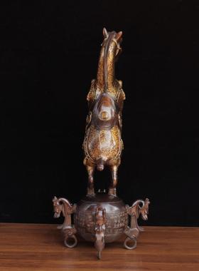 黄铜 中式 家具客厅 复古鎏金色 金马踏乾坤 立马乾坤 马到成功