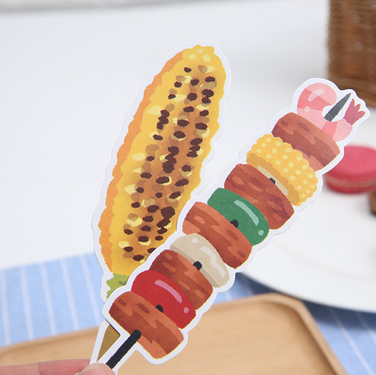 创意卡通盒装可爱书签饭否撸串书中自有喵异形手绘旅游美食吃货