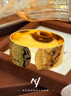 沙金镀金异域敦煌金色宽手镯女民族风波西米亚手臂镯跨境欧美手镯