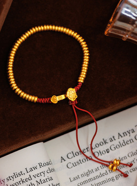 新中式国潮纯手工编织古法金如意盘缠红绳带流苏女手链礼物批发