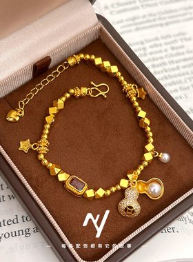 越南沙金珍珠葫芦DIY手链微镶锆石金钱葫芦红宝石手链小众女饰品