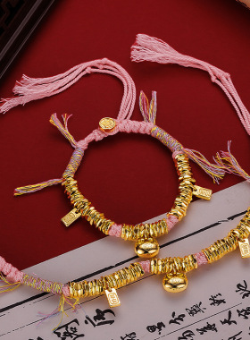 新中式光面盘缠胖福彩绳藏式手链 越南沙金健康平安盘缠手链批发