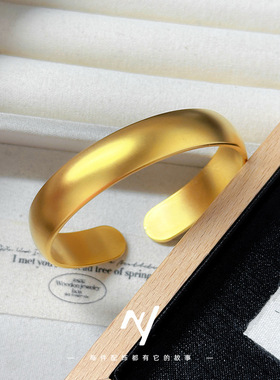 12mm素面轮胎泥鳅背开口手镯 女古法开口可调节宽面镯子沙金首饰