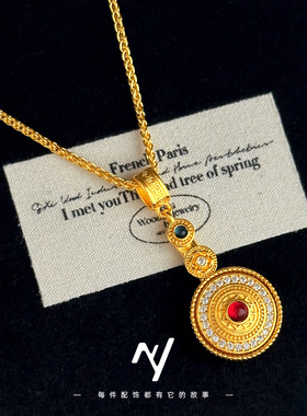 周家同款沙金旋转百转呈祥吊坠 女新中式国潮风点钻时来运转项链