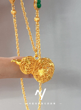 新中式国风民族风沙金镂空花丝爬藤葫芦项链精致时尚葫芦坠子批发