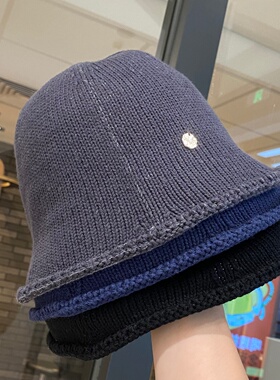 秋冬季新款纯色卷边针织水桶帽女