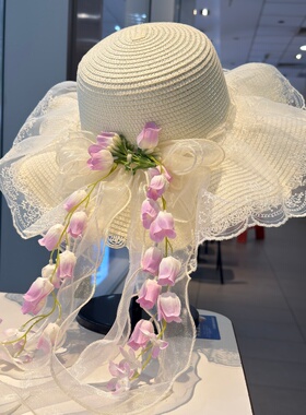 田园风蕾丝花边草帽女款夏季海边