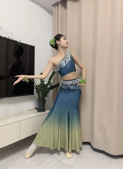 新款傣族舞蹈演出服傣族舞台表演服孔雀舞鱼尾裙艺考服傣族舞蹈女