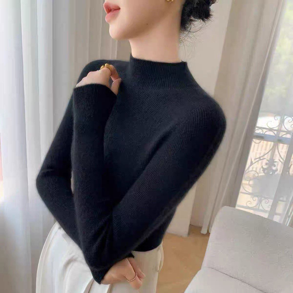 新款100纯羊毛衫女秋冬紧身打底衫修身显瘦羊毛半高领毛衣女洋气,淘宝优惠券,粉丝福利购,淘宝优惠卷