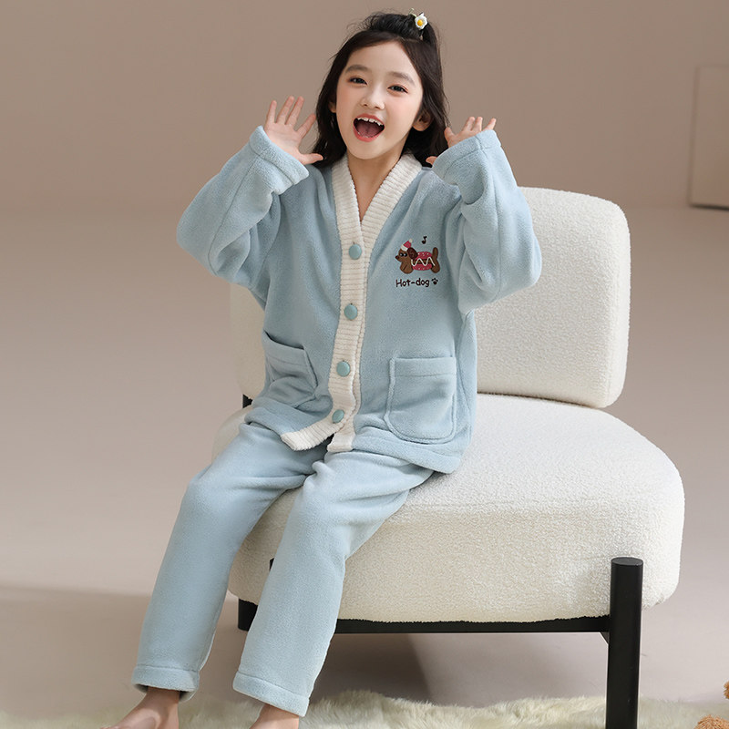 玛伦萨儿童睡衣女童秋冬新款加绒保暖抗静电长袖长裤女童家居服,淘宝优惠券,粉丝福利购,淘宝优惠卷