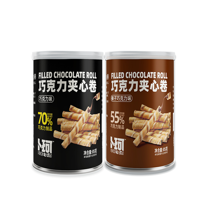 卜珂黑巧克力夹心卷蛋卷夹心饼干脆卷三罐装网红办公室休闲零食