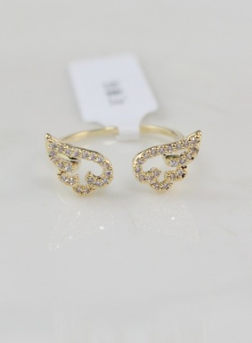 开口天使之翼镀金镶锆石韩版戒指