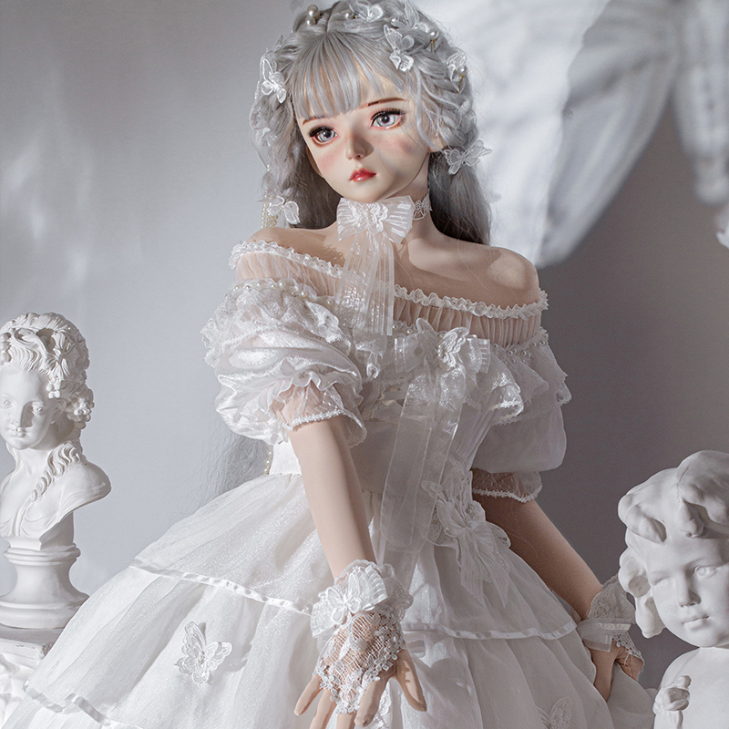 【售完展示】少女椿 BlackSwan lolita芭蕾一字肩doll感小白裙-图0