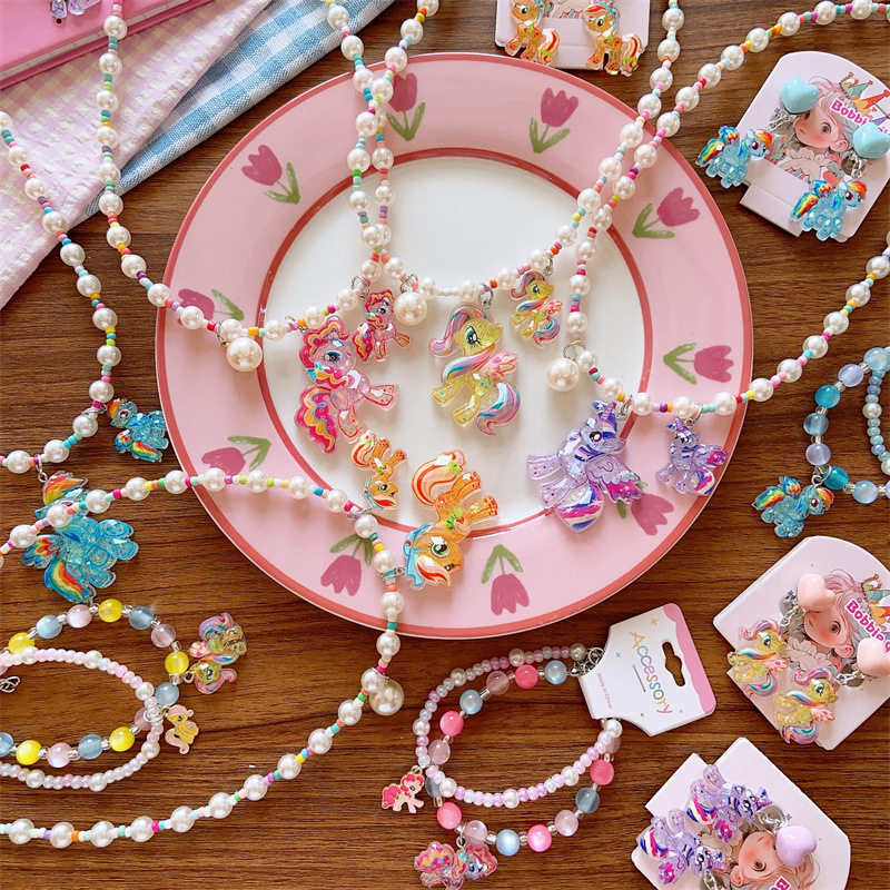 韩系儿童可爱树脂彩色卡通人物公主项链女童初春挂链手链耳夹组合,淘宝优惠券,粉丝福利购,淘宝优惠卷