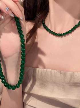新中式绿色串珠项链女