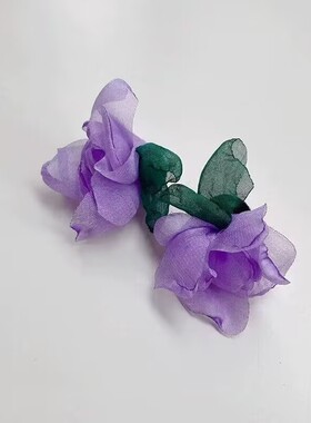 李子柒同款布艺花朵浪漫耳环