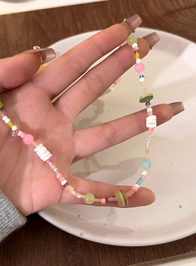 彩色串珠天然石项链女