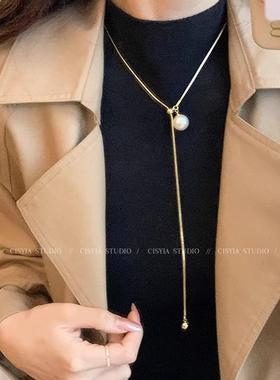 高端毛衣链气质可调珍珠项链