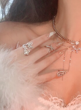 蝴蝶吊坠项链珍珠拼接链条流苏