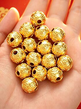 黄金珠宝 足金 999 招财款金钱珠铜钱珠转运金珠路路通手链 DIY