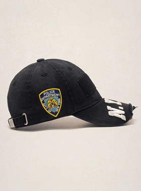 Fleamarket复古水洗重工魔术贴NYPD刺绣棒球帽子男女潮牌鸭舌帽