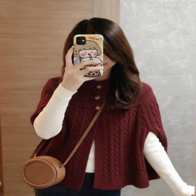 牛X货 巨炸裂！红色百搭斗篷麻花纹毛衣女气质修身显瘦针织衫上衣,淘宝优惠券,粉丝福利购,淘宝优惠卷